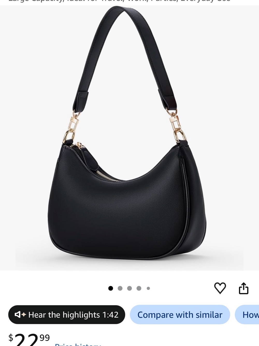 Elegant Black Shoulder Bag with Gold Accents - Women Bags